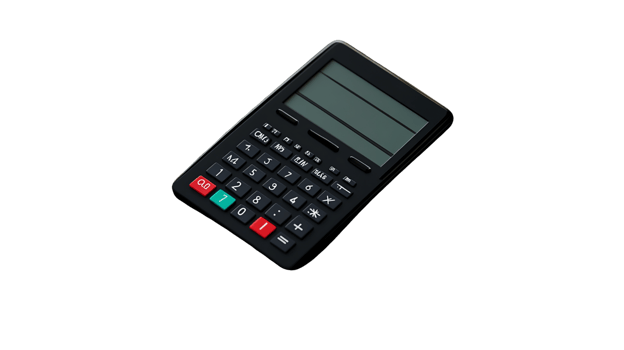 Black Calculator with Red and Green Buttons on Transparent Background png