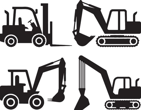 four different types of construction equipment silhouettes vector