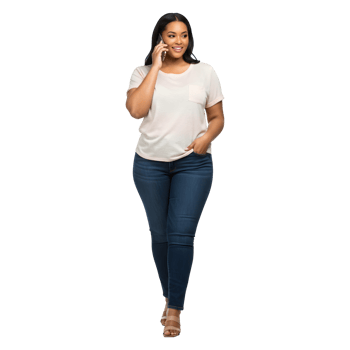 Confident Woman Walking and Talking on Cell Phone, Casual Summer Style png