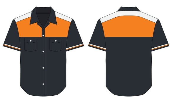 Short sleeve button down shirt work uniform template front and back view vector