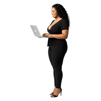 Confident Businesswoman Working Remotely on Laptop, Stylish and Professional png