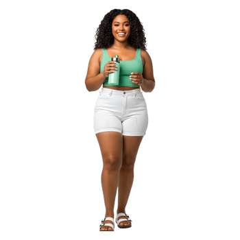 Confident Woman Enjoying Summer Hydration with Refreshing Beverage png