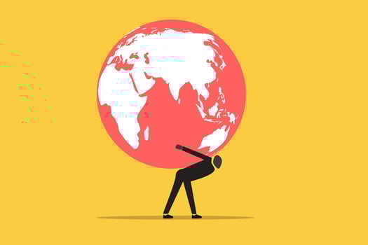 Businessman trying to balance the globe.concept of Political and business, Conflict of world leaders vector