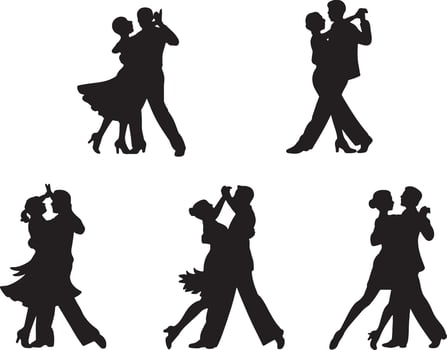 Silhouette couples ballroom dance romantic elegant vector