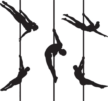 silhouettes of pole dancers on a pole vector