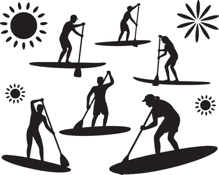Stand up paddleboarding silhouettes summer fun vector