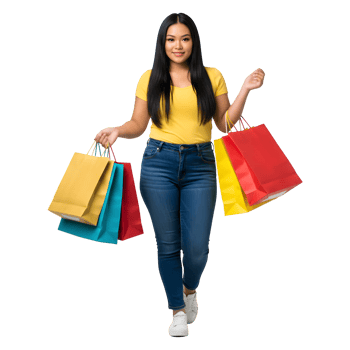Happy Young Woman with Colorful Shopping Bags After Retail Therapy png