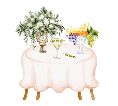 Watercolor illustration Table for dinner with wine, candles, and bouquet. Includes food, dessert, and drinks on an elegant restaurant table. png