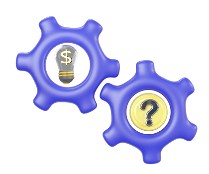 3d cartoon question mark in gear icon with light bulb, coins isolated. investment business target, startup idea concept, 3d illustration render png