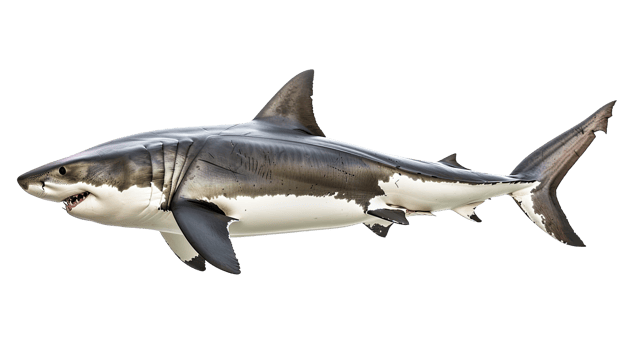 Scientific illustration of a great white shark png