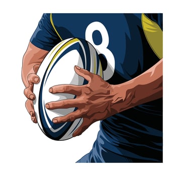 Rugby player securely holding a rugby ball vector