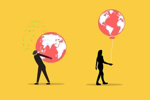 Businessman trying to balance the globe.concept of Political and business, Conflict of world leaders. vector