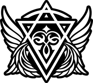 An image of a black and white logo with wings vector