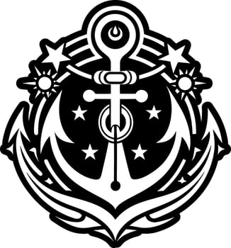 An anchor and stars on a black and white background vector