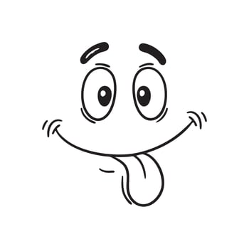 A tongue curled near a silly doodle face vector