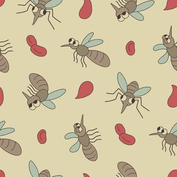 Mosquito Animal Blood Pattern Illustration Seamless for Background Wallpaper Packaging Cover vector