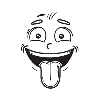 A tongue sticking out from a laughing face sketch vector