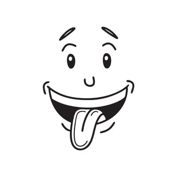 A sketch of a laughing face with its tongue playfully sticking out vector