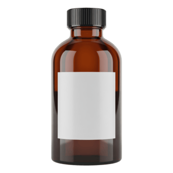 Amber Glass Bottle With Black Cap And Blank White Label On Transparent Background png