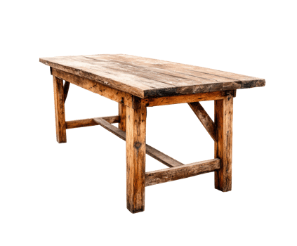 Rustic wooden table for interior design and decor projects png