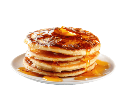 Fluffy pancakes with syrup and butter for breakfast delight png