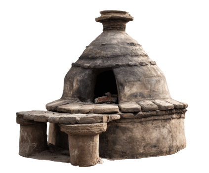 Traditional clay oven used for baking bread in ancient cultures png