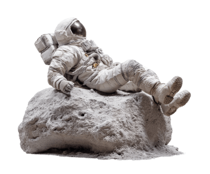 Astronaut relaxing on lunar rock in space exploration concept png