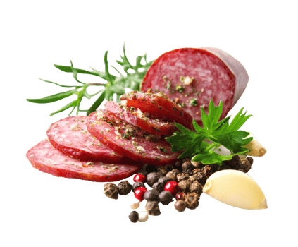 Homemade cured sausage and spices for gourmet cooking png