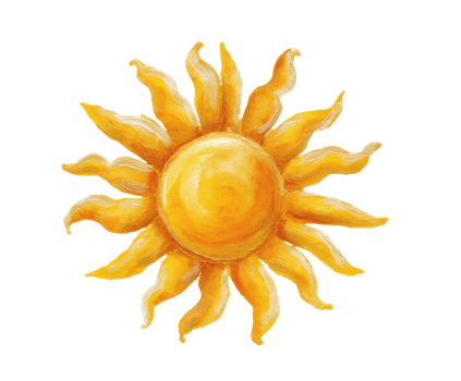 Bright yellow sun illustration for summer themes and designs png