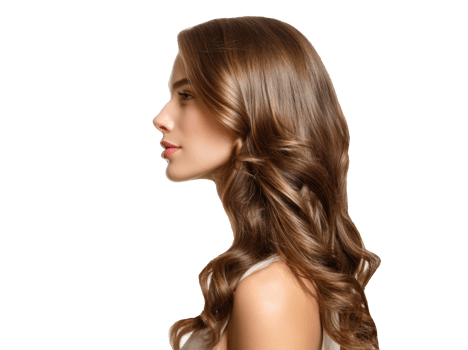 Elegant profile of a young woman with flowing hair png