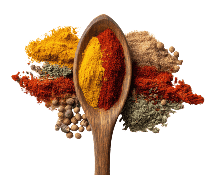 Vibrant assortment of spices in a wooden spoon for culinary creations png