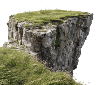 Rocky cliff with grass and moss growing on its edge png