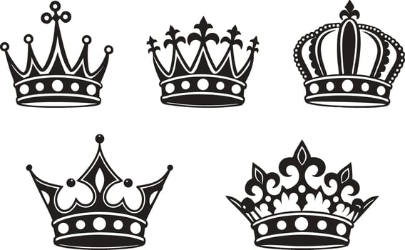 Royal Crown Icon Set Silhouettes vector