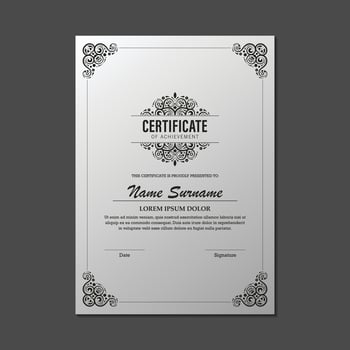 Classic certificate of achievement award design template. vector