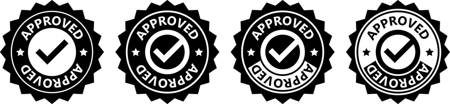 Approved Badges with Checkmarks and Ribbons Enhance Trust and Credibility. Suitable for apps and website UI designs vector