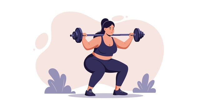 Woman performing barbell squat exercise for fitness and strength training in gym illustration vector