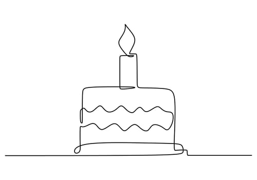 Minimalist Black Linear Sketch Birthday Cake Isolated. vector
