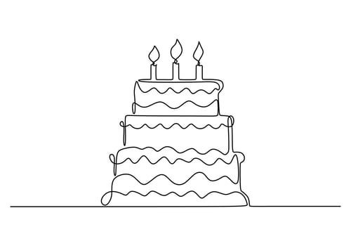 Minimalist Sketch of Birthday Cake Continuous Line Drawing. vector