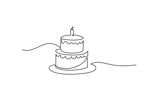 Birthday Cake One Line Drawing Illustration. vector