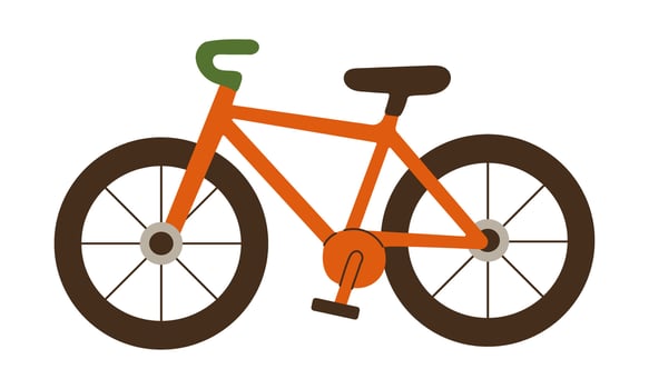 A cartoon bicycle with a green handlebar and a brown seat. The bike is orange and has a black wheel vector