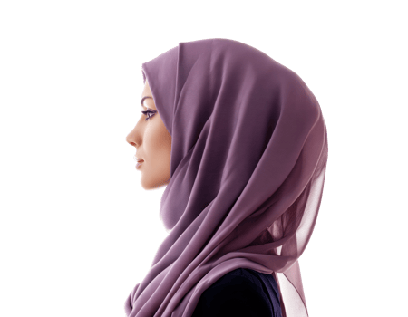Elegant profile of a woman wearing a lavender hijab in natural light png