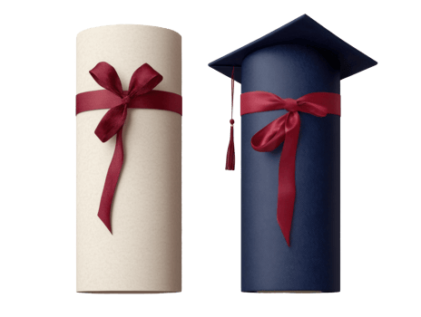 Graduation ceremony celebration with diploma rolls and caps png