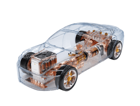 Close-up of transparent electric vehicle model and parts png