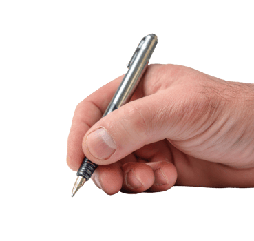 Hand holding a pen for writing notes or signing documents png