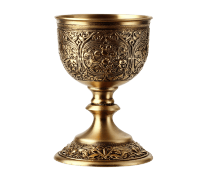 Ornate golden chalice with intricate floral design for ceremonies png