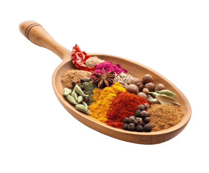 Colorful spice assortment on wooden spoon for culinary use png
