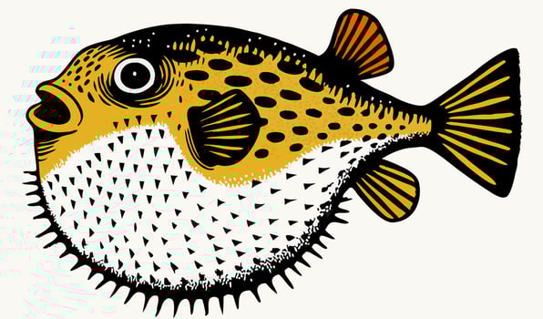 Yellow Porcupinefish Illustration, Detailed Graphic vector