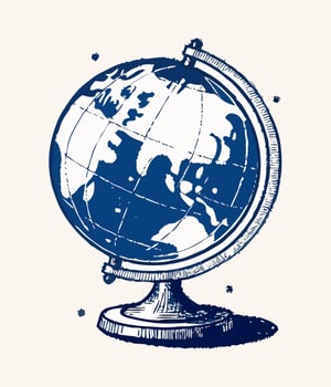 Hand drawn Blue Globe Illustration, World Map vector