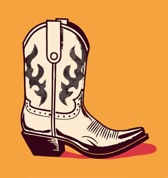 Cream Colored Cowboy Boot with Black Flame Design vector