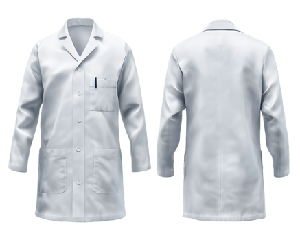 White Long-Sleeve Lab Coat Front and Back View on Transparent Background png